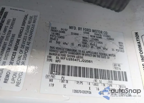 2007 Lincoln Navigator Ultimate из США, поврежденный, VIN 5LMFU28547LJ22081